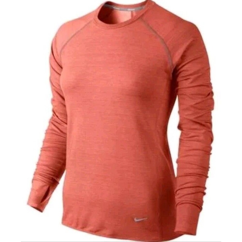 Nike Dri Fit Sprint Fleece Raglan Sleeve Running Crew Orange/Reflective Silver M